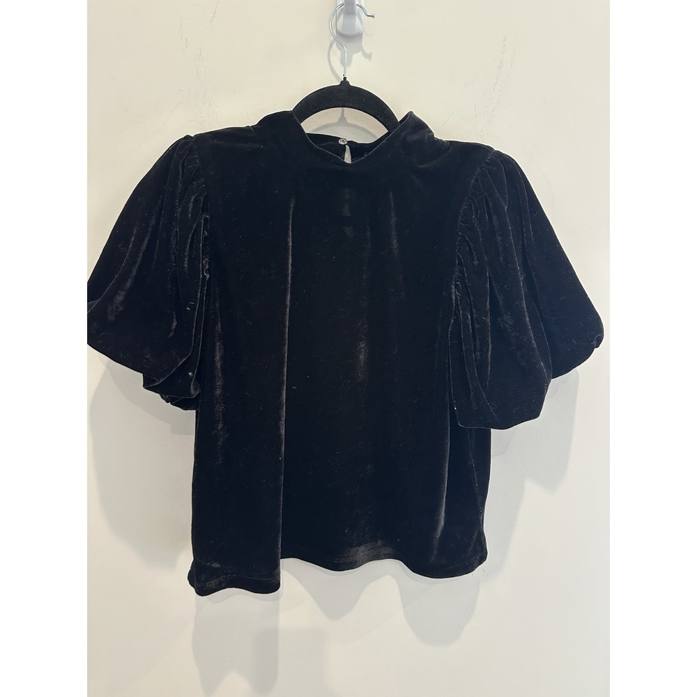 Eesome Women's Black Velvet Mock Neck Puffy Sleeve Blouse Size M Whimsy Glam